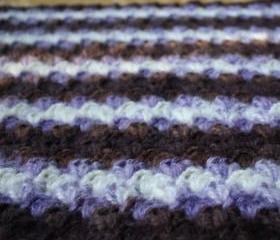 Crochet baby blanket purple brown white warm shell