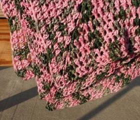 Crochet baby blanket camo pink green granny square