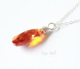 Silver Pendant with Chain, Astral Pink Swarovski pendant, Wire wrapped Pendant, Metal Jewelry Contemporary Luxe Style