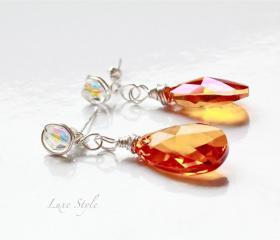 Sterling Silver drop Earrings, Swarovski Crystal Earrings, Wire wrapped Earrings, teardrop Earrings