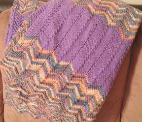 knit baby blanket - purple multi-color chevron ripple