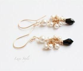 Cluster Earrings, Sterling Silver Dangle Earrings, Pearl bridal earrings, Bridal Earrings