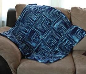 Knit baby blanket - unique - Handknit blue mitre square