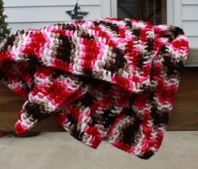 Crochet baby blanket - pink brown handmade granny square