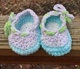 crochet baby booties shoes purple white blue green cotton