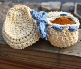 Crochet baby shoes booties - Yellow blue cotton custom