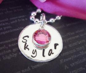 Wedding-Flower Girl Necklace-Personalized Necklace-Hand Stamped Jewelry-Childrens Jewelry-Swarvoski Birthstone
