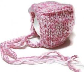 Knit baby hat bonnet pink white warm soft infant