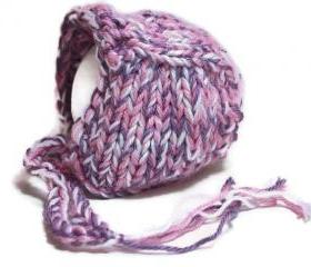 Knit baby bonnet hat purple pink infant warm