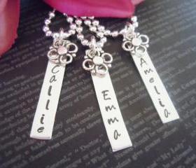Three Personalized Flower Girl or Junior Bridesmaid Necklace-Flower Girl Gifts-Hand Stamped Jewelry-Pearl