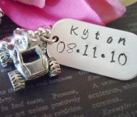 Wedding-Ring Boy Gift-Personalized Dog Tag Hand Stamped Jewelry-Dog Tag-Necklace-Kids Jewelry-Childrens Necklace-Monster Truck Charm