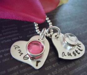 Wedding-Flower Girl Gifts-Mothers Necklace-Hand Stamped Jewelry-Mother Necklace-Heart with Birthstones