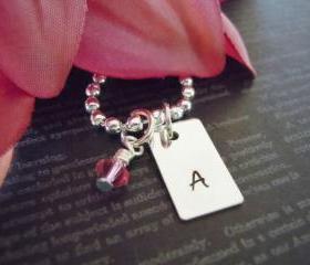 Flower Girl or Junior Bridesmaid Gift-Hand Stamped Jewelry-Wedding-Childrens Necklace-Single Initial with Birthstone