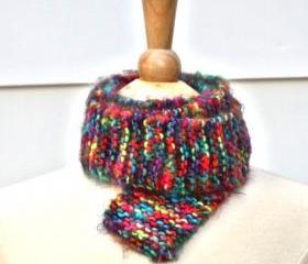 Knit rainbow skinny scarf soft plush warm long winter