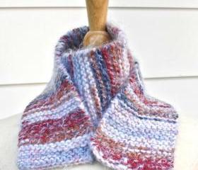 knit scarf - soft - warm handmade red, white, blue winter