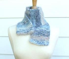 knit scarf warm winter tan blue white soft plush warm