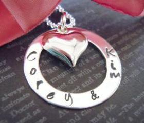 Wedding-Gift-Bride and Groom-Personalized Hand Stamped Jewelry-Heart Charm-Wedding Keepsake