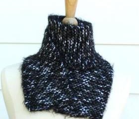 knit scarf black winter white soft plush warm