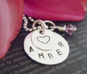 Flower Girlor Junior Bridesmaid Necklace-Wedding-Hand Stamped Jewelry-Personalized Jewelry-Childrens Jewerly-Heart-Birthstone