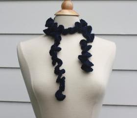 Knit scarf - scarflette - necklace - Dark blue corkscrew