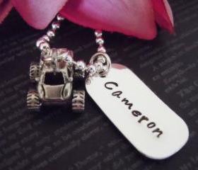 Personalized Dog Tag Hand Stamped Jewelry-Dog Tag-Necklace-Kids Jewelry-Childrens Necklace-Monster Truck Charm