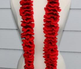 knit scarf - scarflette cowl red, dark red, black ruffle