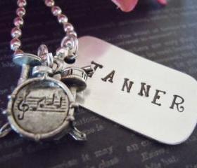 Dog Tag-Personalized Necklace-Hand Stamped Jewelry-Childrens Necklace-Custom Name-Drum Charm