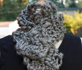 Knit scarf steel gray grey wool blend thick thin warm