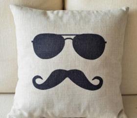 Mr. Moustache Print Decorative Pillow