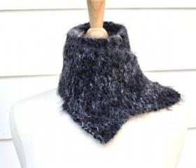 knit scarf black white winter soft plush warm