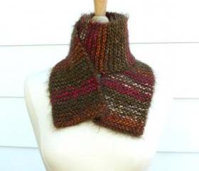 Knit scarf winter warm brown red green soft plush