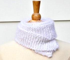Knit scarf white skinny super soft plush warm long winter