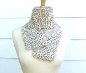 Knit scarf - soft - warm - tan white winter plush