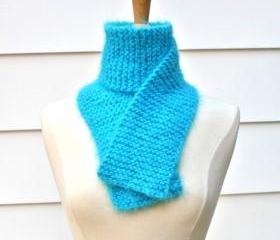 knit scarf - soft - warm - aqua blue winter plush