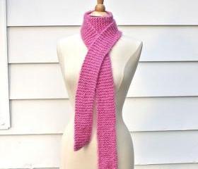 knit scarf - soft - warm handmade pink skinny winter