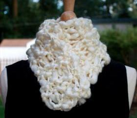 Knit scarf warm white cream wool blend thick thin yarn