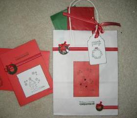 Handmade Christmas Gift Bag with Tags and Tissue and Matching Greeting Card