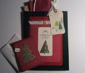 Handmade Christmas Gift Bag with Tags and Tissue and Matching Greeting Card