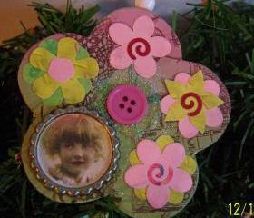 Original Collage Wooden Ornament #4