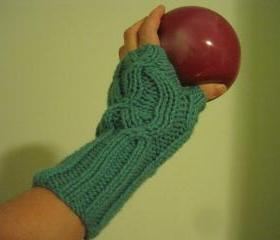 Knit fingerless mittens for women - -aqua (G7)