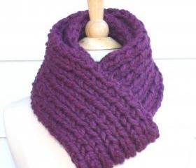  knit scarf - soft winter scarf - plum purple - thick warm