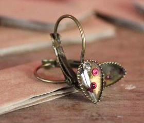 Small hanging earrings from vintage watch parts
