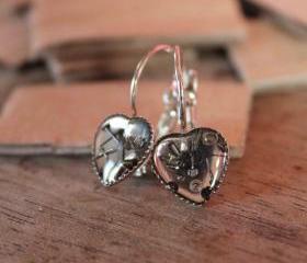 Heart-shaped earrings from vintage watch parts