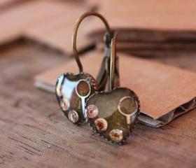 Heart-shaped earrings from vintage watch parts