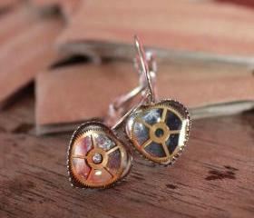 Heart-shaped earrings from vintage watch parts