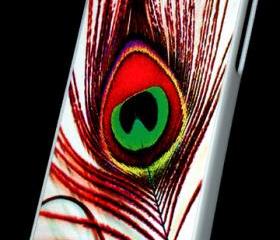 Bright Red Colorful Peacock feather iPhone Hard Case. Will Fit iPhone 4 and iPhone 4S