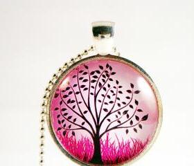 Tree glass pendant necklace