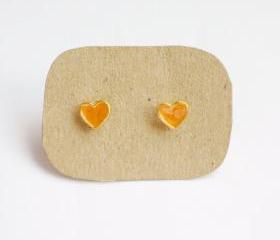 on SALE - Lil Lovely Orange Heart Stud Earrings - 6 mm - Gift under 10