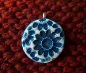 Blue Flower Ceramic Pendant
