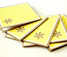 Yellow and white mini polkadot mini note cards Set of 8 handmade mini cards blank mini cards